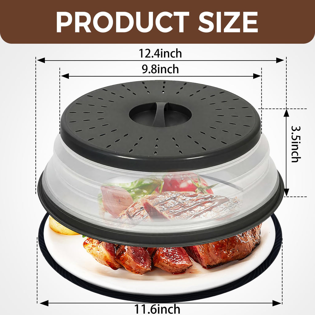 WENWELL 12 Inchs Microwave Splatter Cover & Silicone Mat, Large Vented Collapsible Guard dish Plate lid & Round Kitchen mat for food