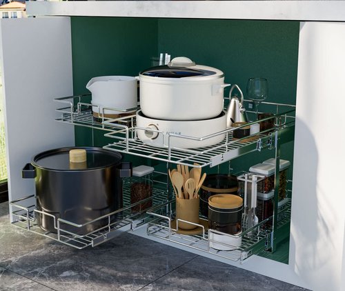 LOVMOR 2 Tier Individual Pull Out Cabinet Organizer 11"W x 21"D, Slide Out Kitchen Cabinet Storage Sliding Shelves