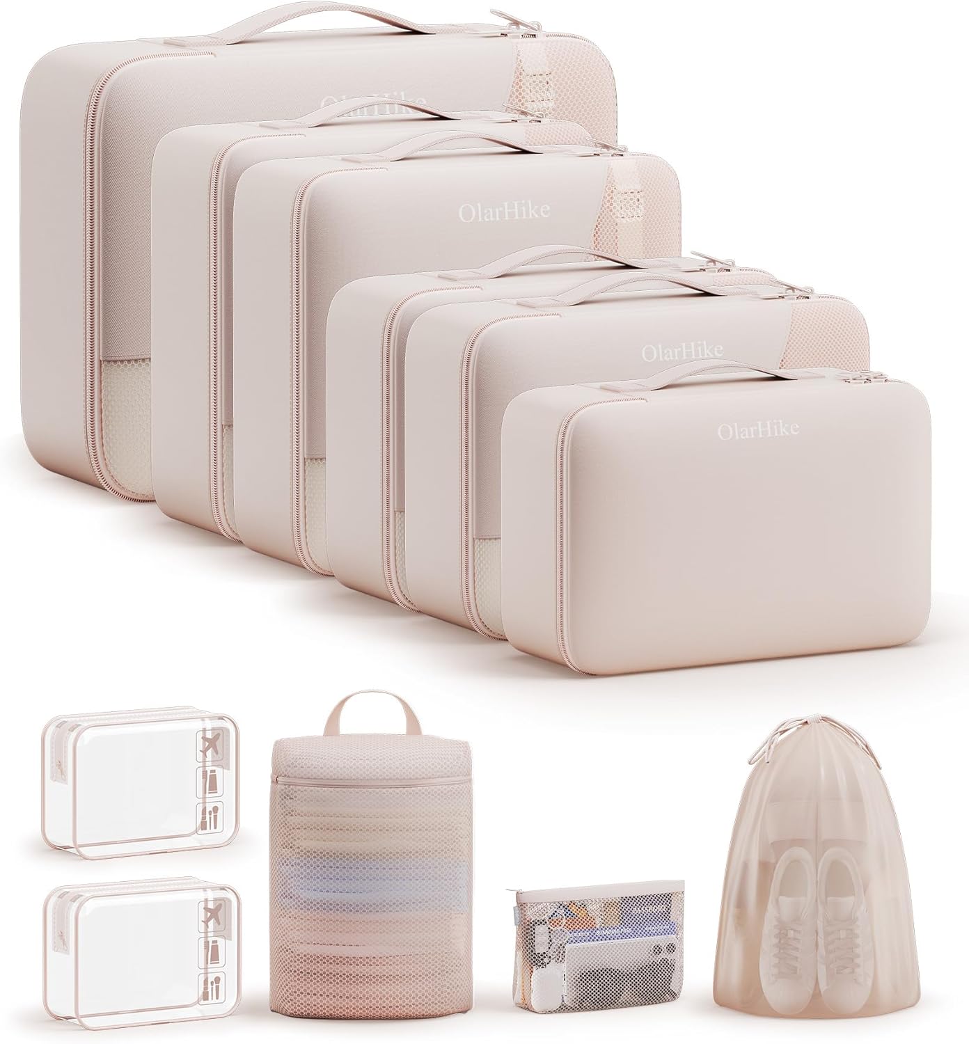 Skiennix Packing Cubes - 11 Set Travel Organizers | TSA Approved Makeup & Toiletry Bags - Beige