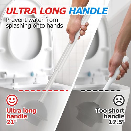 Forasto 2-in-1 Toilet Plunger and Brush Set - Extended Handle Bathroom Cleaning Tools | Cream Grey (21 Inch)