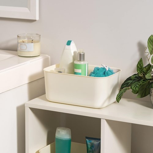 IRIS USA 7 Qt. Stackable Storage Bins with Lids - 4-Pack Off White Organizer for Kitchen & Bathroom