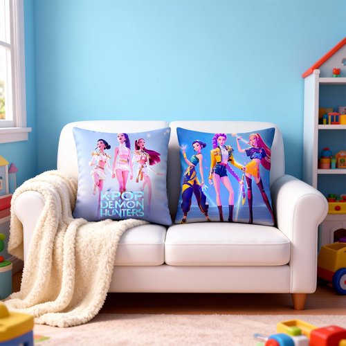 2 Pack Demon Hunters Pillow Covers, 18" x 18" Kpop Group Themed, 2 Unique Designs, Soft Decorative Pillowcases for Fans, Bedroom & Gifts