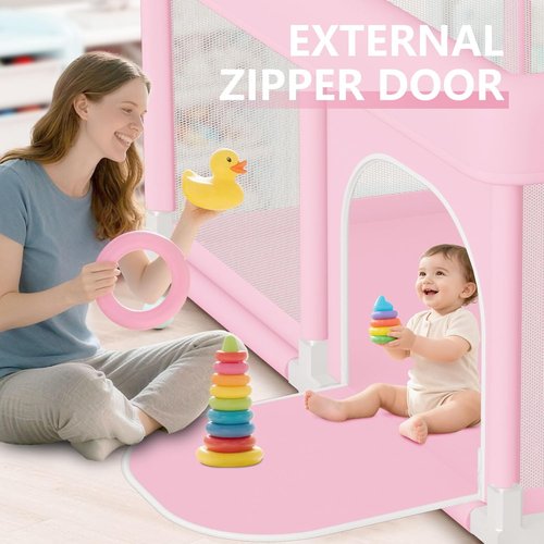 Hiaksedt Large Baby Playpen - Safe & Soft Pink Play Pen for Babies & Toddlers | 74"x50" Size