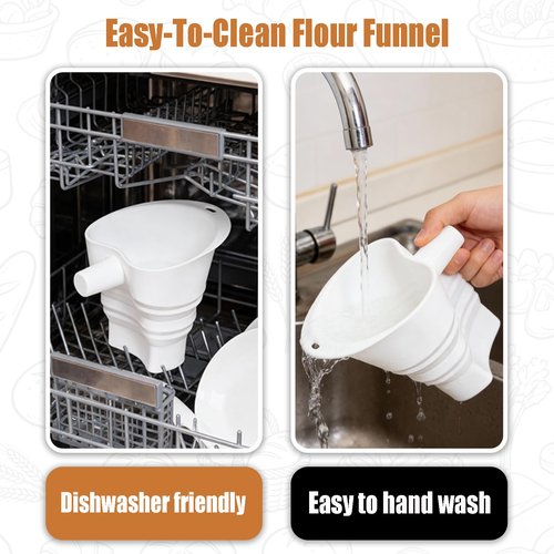 Flour Funnel for Kitchen Aid Mixer, Silicone Funnel with Spatula and Flour Brush, Anti-Splash Attachment for Kitchen Aid Artisan KSM150 5-Quart Tilt-Head Mixer, No-Mess Pouring Baking Tool (White)