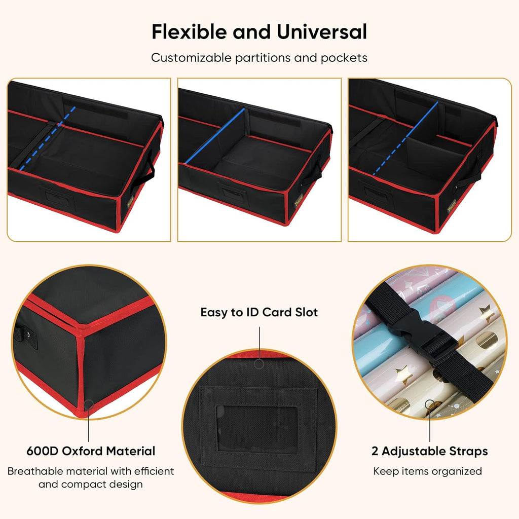 BALEINE Gift Wrap Storage Organizer - 40" Durable 600D Oxford Fabric Bag with Flexible Partitions | Black/Red