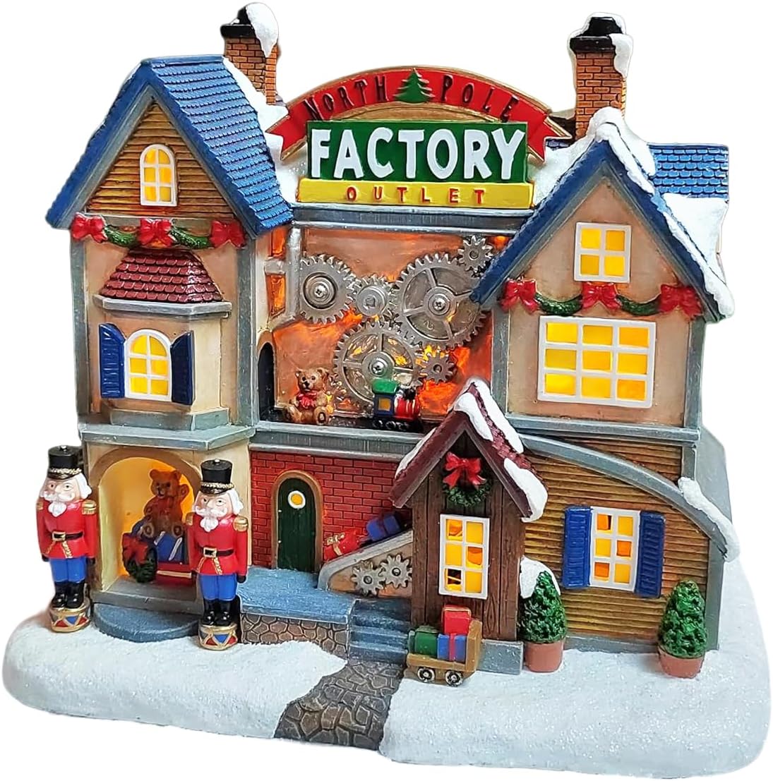 MOMENTS IN TIME LED Lighted Animated Christmas Village House - Hand-Painted, Battery Operated, 8.3”H