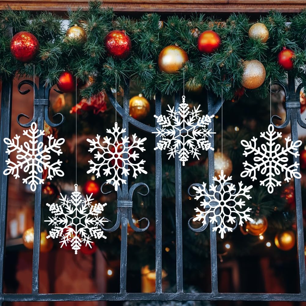 Skiennix Christmas Snowflake Ornaments - Large White Hanging Decorations for Holiday Decor | Set of 6