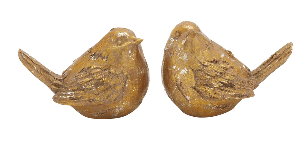 Deco 79 Polystone Bird Decorative Sculpture Home Decor Statues, Set of 2 Accent Figurines 8"W, 6"H, Gold