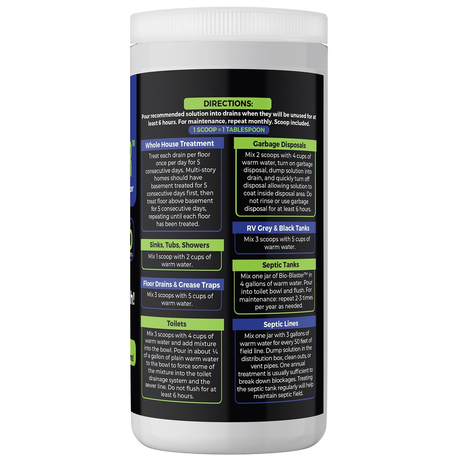 Enzyme Drain and Septic Cleaner and Friendly Bacteria Booster. Extra Large 2 lb. Deodorizes and Unclogs Pipes - Septic Tanks - RV Tanks-and More. No Caustic Chemicals! Dissolves Fats, Oil, and Grease.