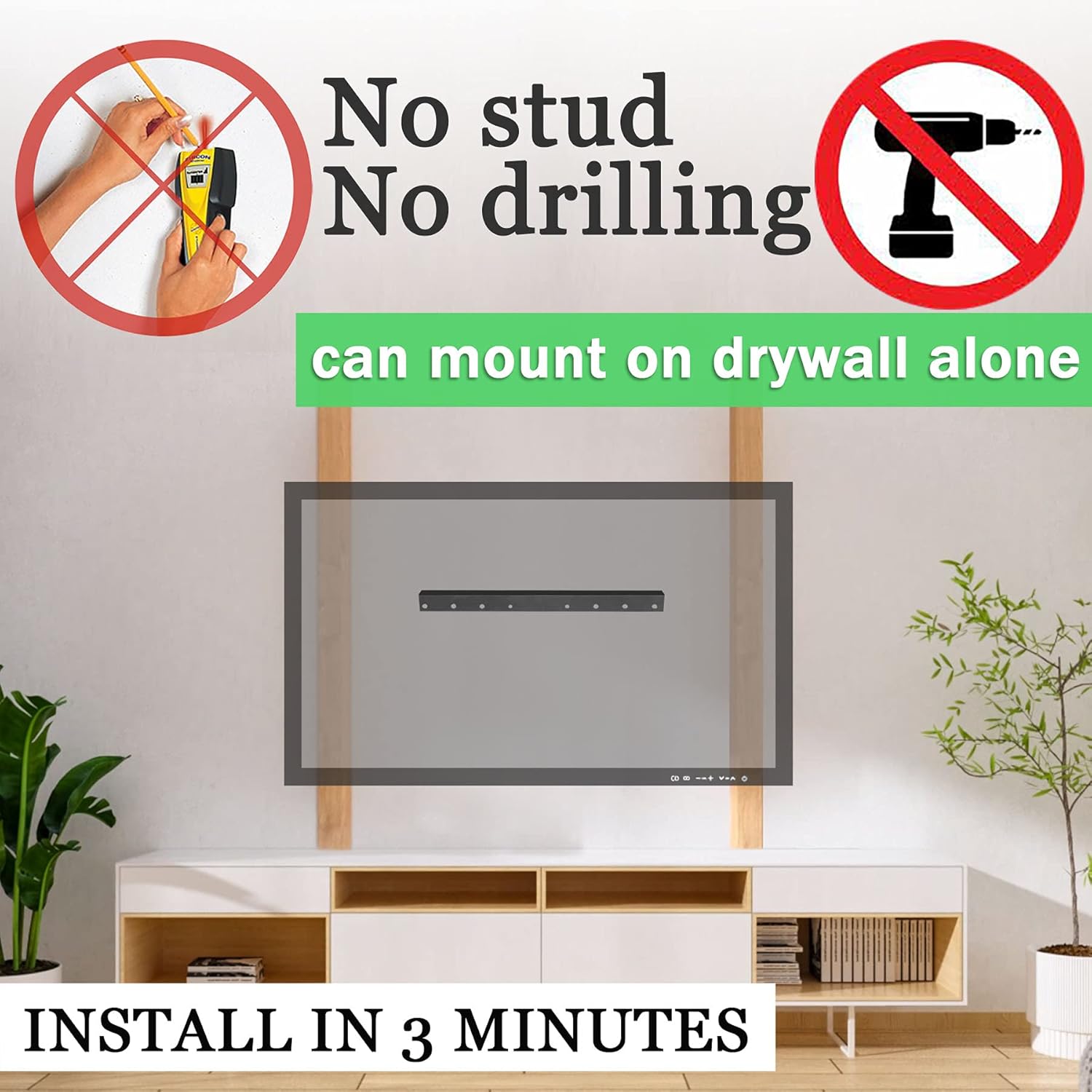 Skiennix No Stud TV Wall Mount - Easy Install Drywall Hanger for 12-55 Inch Flat Screen TVs Up to 99 lbs