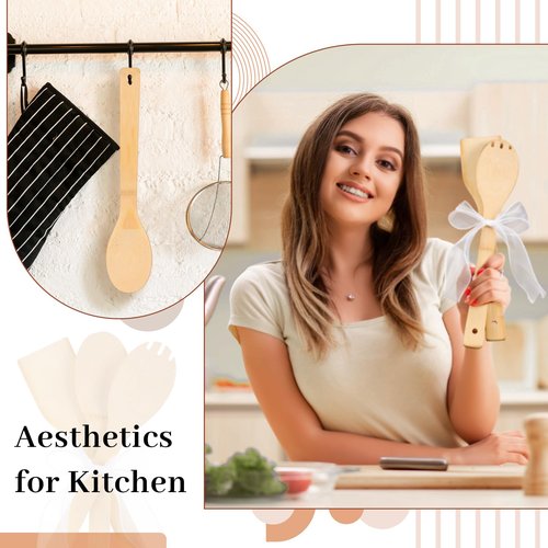 Reallnaive 108 Pcs Bamboo Spatula Wooden Kitchen Utensil Bulk 12''wood Spoon Spatula for Cooking with Ribbon Bridal Baby Shower Game Prize Wedding Party Favors Housewarming Gift (Natural Style)