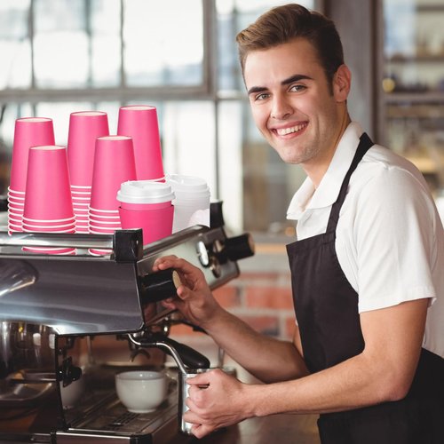 Patelai 48 Pcs 12 oz Disposable Coffee Cups with Lids and Sleeves Bulk, Insulated Hot Chocolate Paper Cup for Hot and Cold Beverage Water Juice Cocoa Tea Party Restaurants Travel Supplies (Dark Pink)