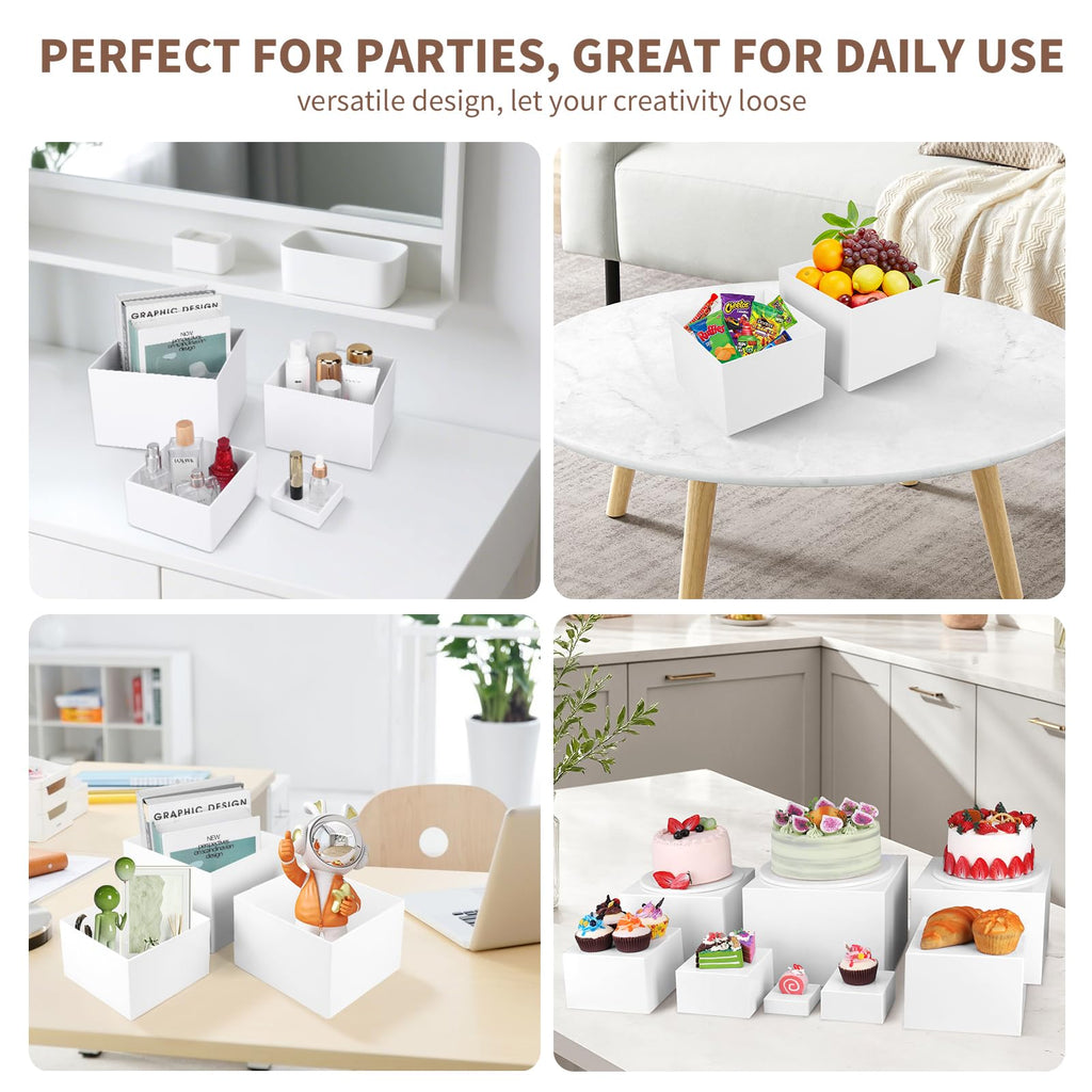 8PCS Buffet Risers，Large Food Risers for Buffet Table, Dessert Table Display Set,Food Stands for Display Party，Collectibles Jewelry Display Stand, Acrylic Cube Boxes big size(10"-9"-8"-7"-6"-5"-4"-3")