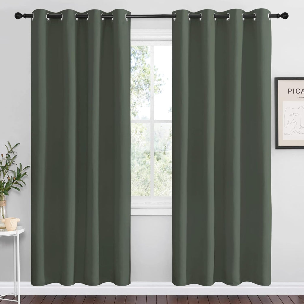 NICETOWN Blackout Curtain Panel - Thermal Insulated Grommet Drapes for Living Room | 55 x 78-Inch, Dark Mallard (1 Pair)