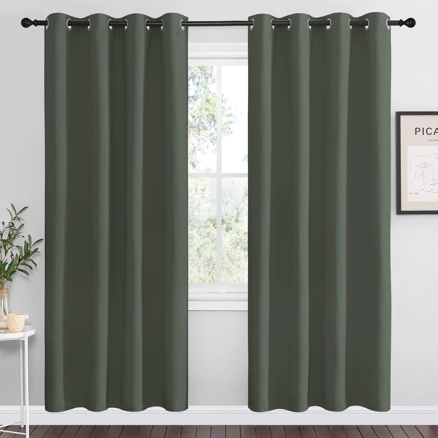 NICETOWN Blackout Curtain Panel - Thermal Insulated Grommet Drapes for Living Room | 55 x 78-Inch, Dark Mallard (1 Pair)
