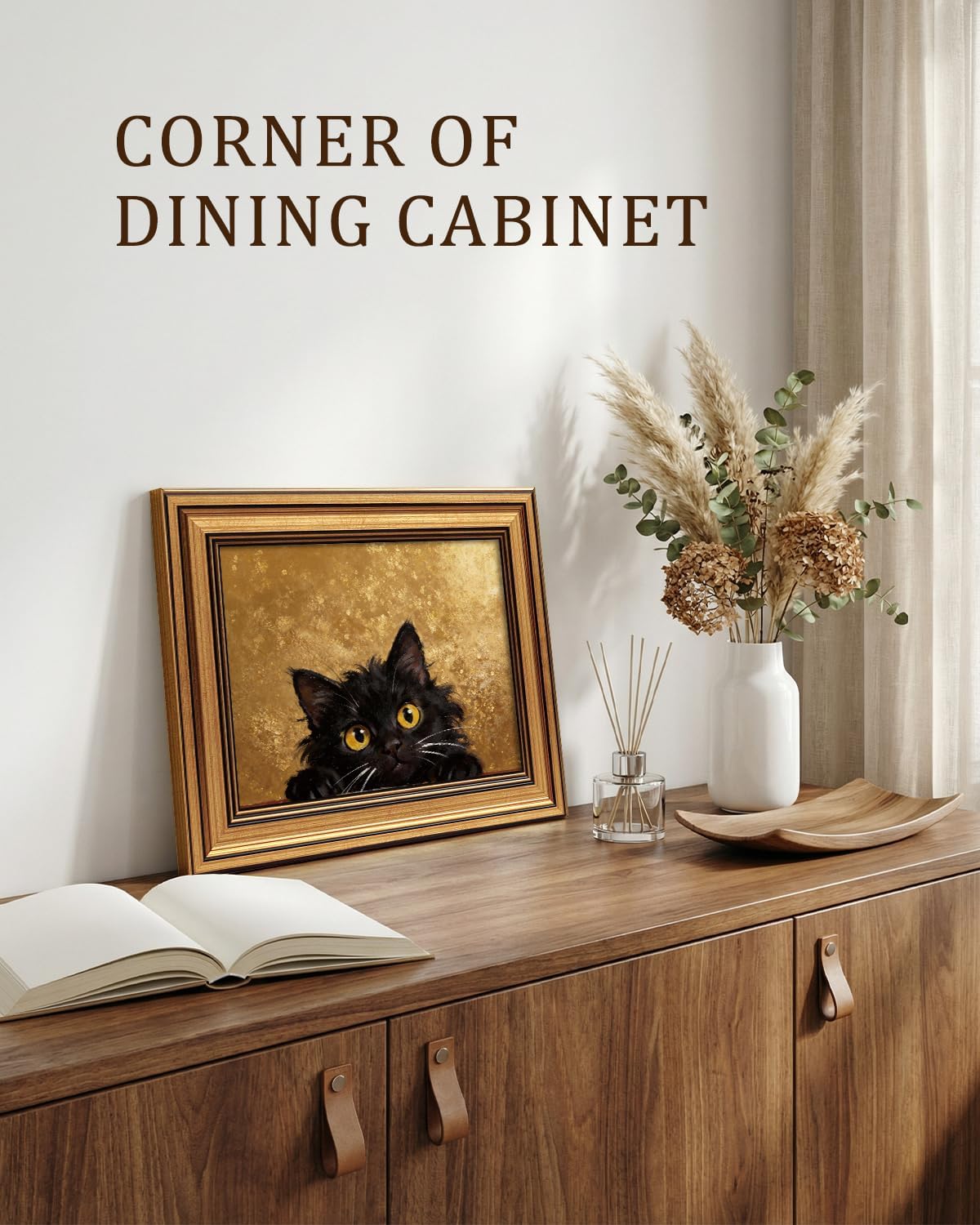 VIYYIEA Vintage Gold Framed Wall Art - Cute Black Cat Oil Painting for Home Décor | 8x10 Inch