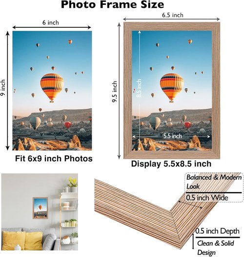 JCJMY 6x9 Picture Frame - Rustic Brown Wall Mounting for Horizontal or Vertical Display | Perfect for 6x9 Photos