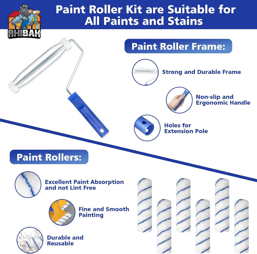 Skiennix Paint Roller Kit - 27 Piece Set with Extension Pole 2 to 4 Ft | Includes 4" & 9" Rollers & Brushes
