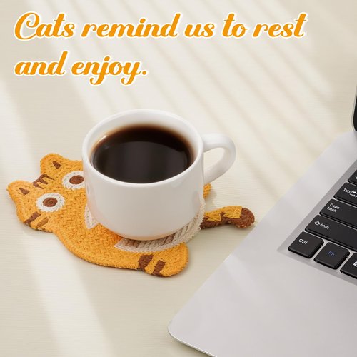 InnoLemon Cute Drink Coasters - 3 PCS Cat Crochet Cup Coaster Set, Funny Coasters for Desk Table, Cat Lover Gifts for Women, Home Restaurant Decor