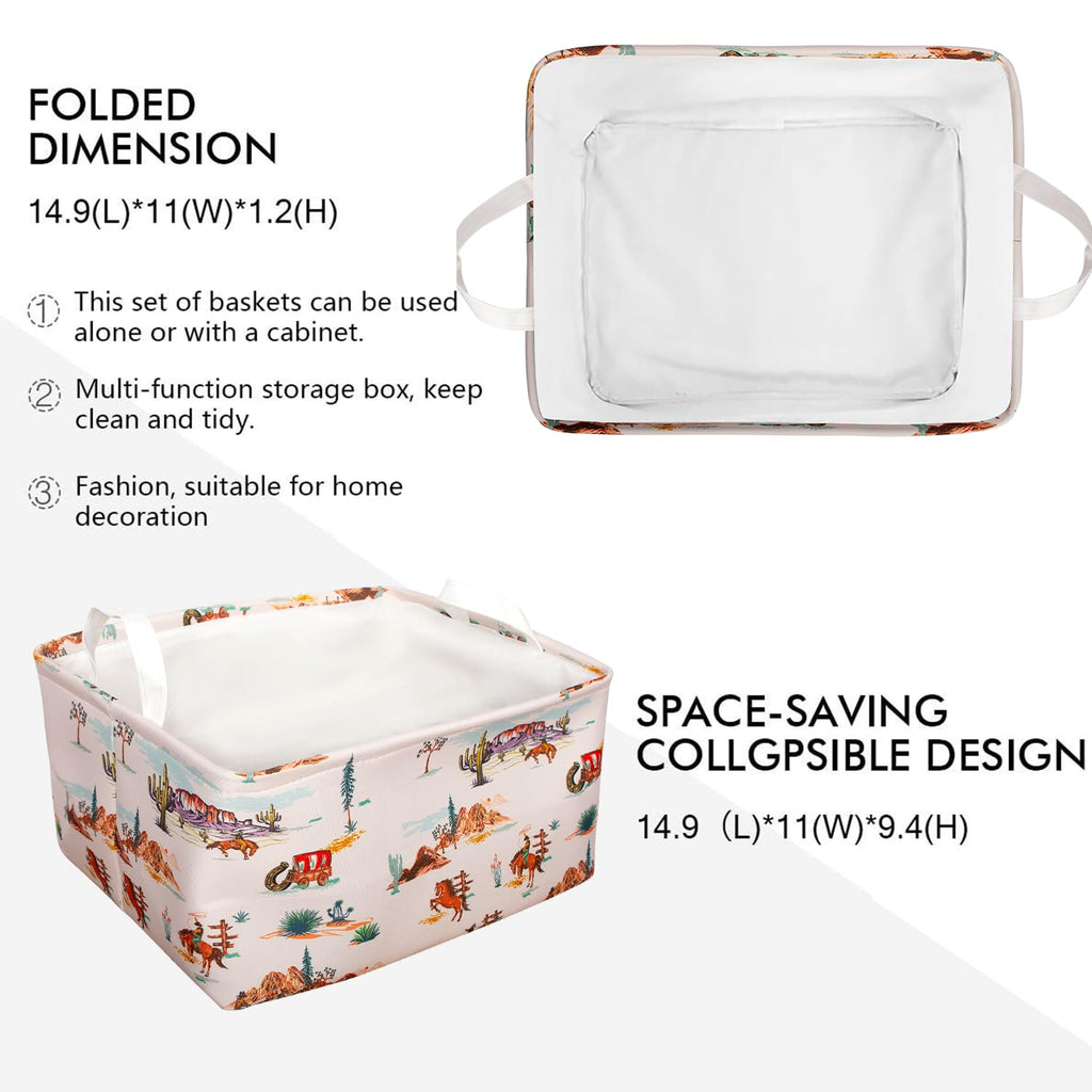3 Pcs Western Bull Boho Rectangle Storage Basket Collapsible Highland Cow Storage Bin for Nursery Toys Books Waterproof Baskets for Closet Shelves Bedroom Decor(Cow)