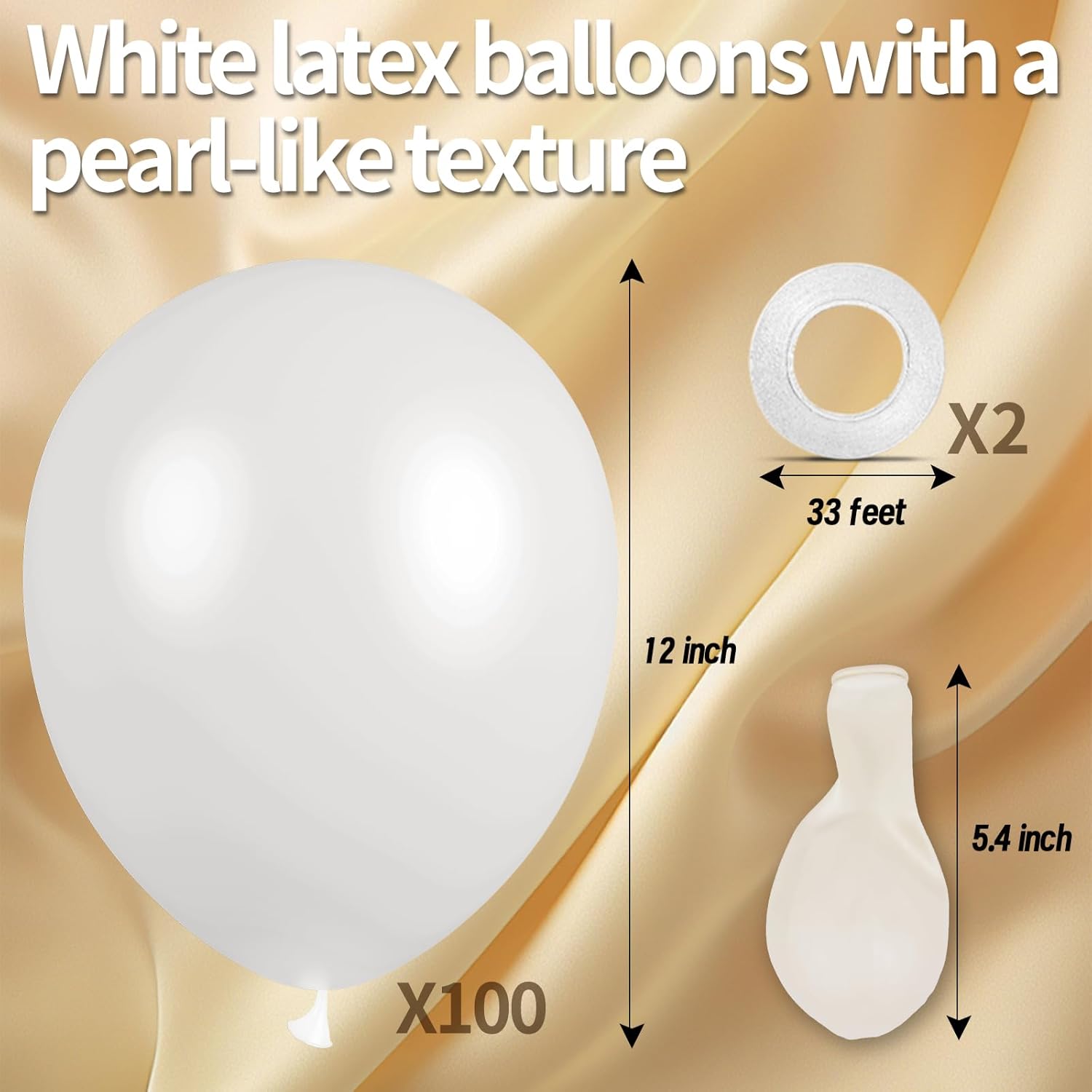 Pearl White Balloons - 12 Inch Latex Party Balloons for Weddings, Engagements & Celebrations