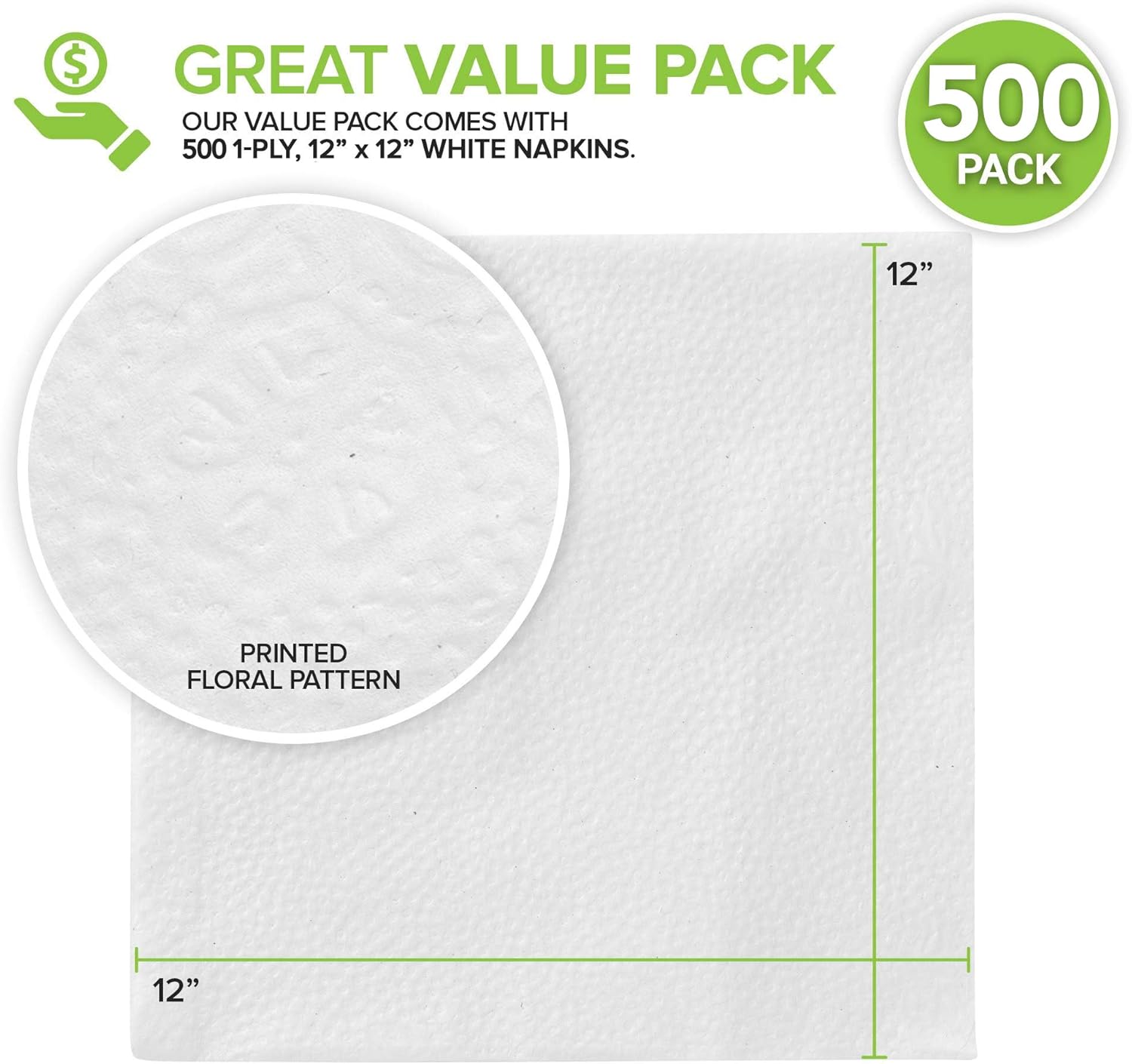 Stock Your Home 12-Inch Disposable Napkins - 1-Ply White Dinner Napkins for Parties & Daily Use | 500 Pack