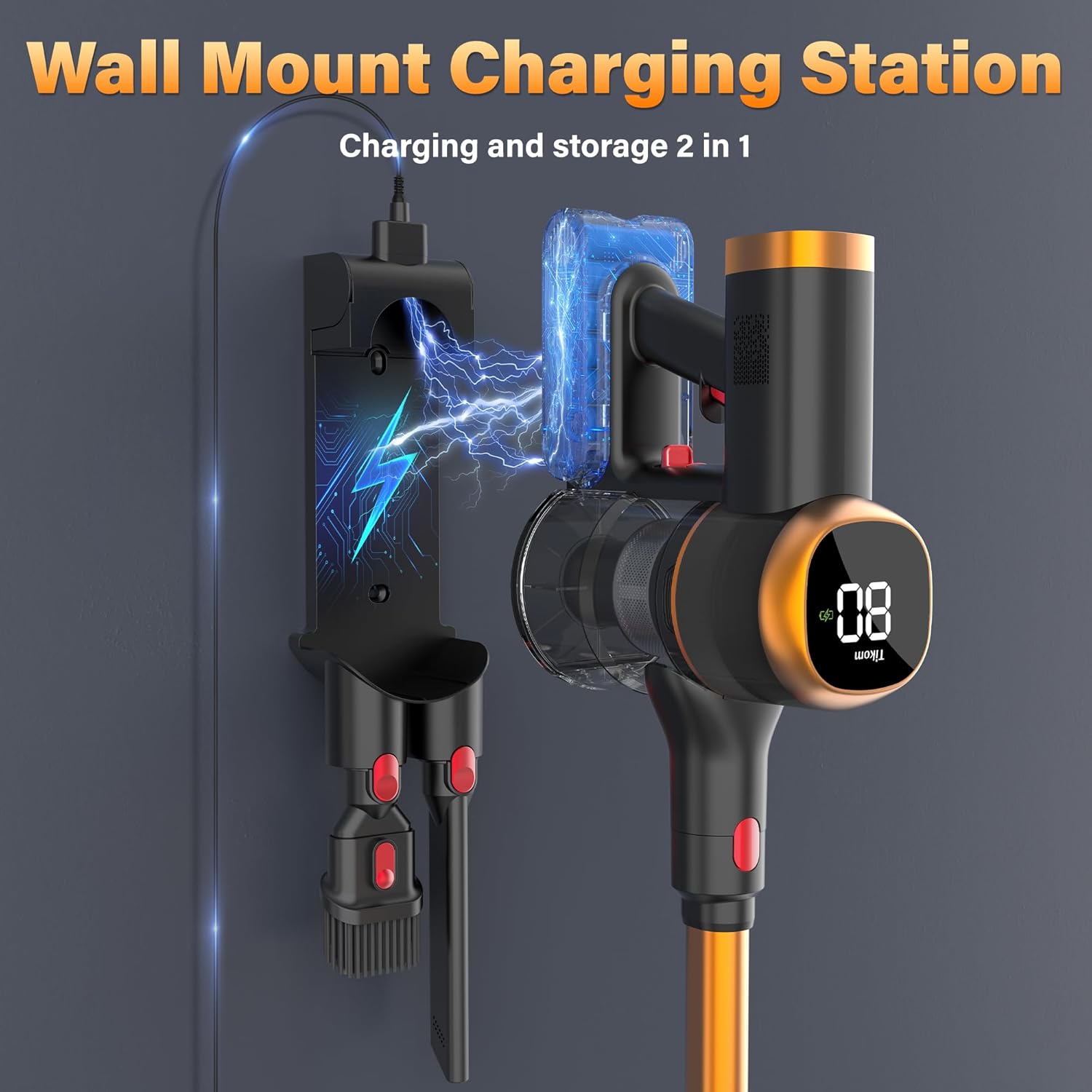 Tikom V500 Cordless Vacuum Cleaner - 40000Pa Suction Power, LED Touch Screen, Lightweight Design for Pet Hair & Carpets