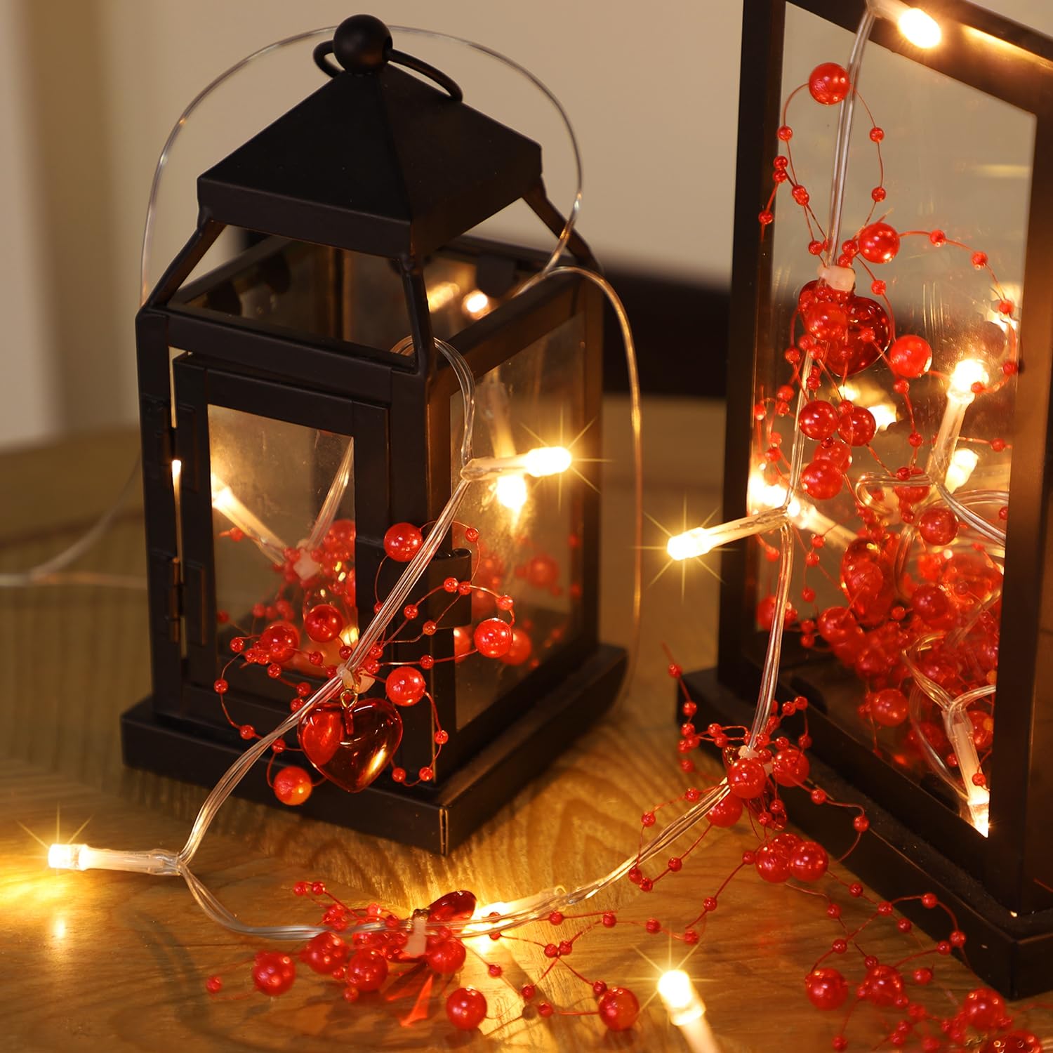 Ridota Valentine Decorations 10 FT Fairy String Lights, 30 LEDs Red Berry Beaded Heart Shaped String Lights, Battery Operated Valentine Lights for Mother's and Father's Day, Wedding, Proposal (2)