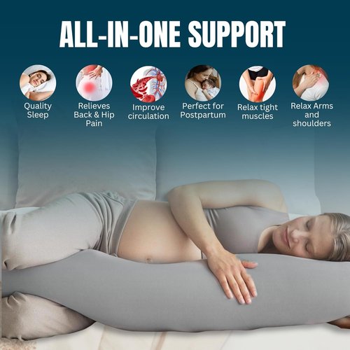 G Pregnancy Pillow - G Shaped Full Body Maternity Support with 2 Premium Removable Covers | 69 Inch, Grey