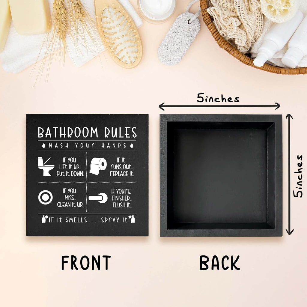 Regine Switzerland Funny Restroom Sign - Rustic Black Wooden Box Decor for Bathroom | Perfect Gift for Holidays