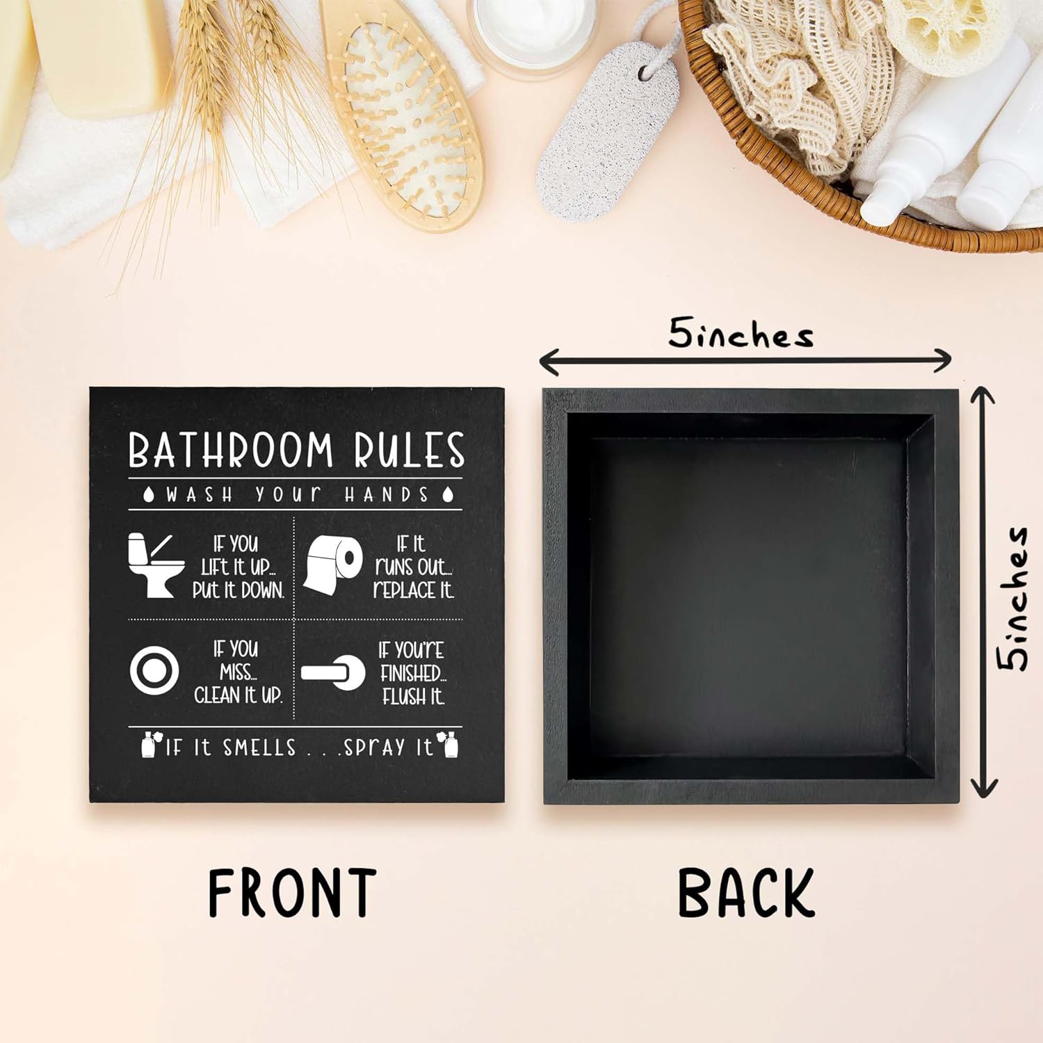 Regine Switzerland Funny Restroom Sign - Rustic Black Wooden Box Decor for Bathroom | Perfect Gift for Holidays