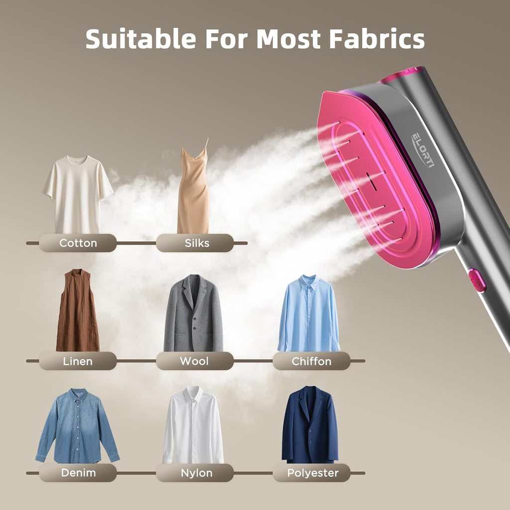 Skiennix Travel Steamer - 2-in-1 Handheld Garment Steamer & Iron | Fast Heat-Up in 15s, 1200W, Rose Red