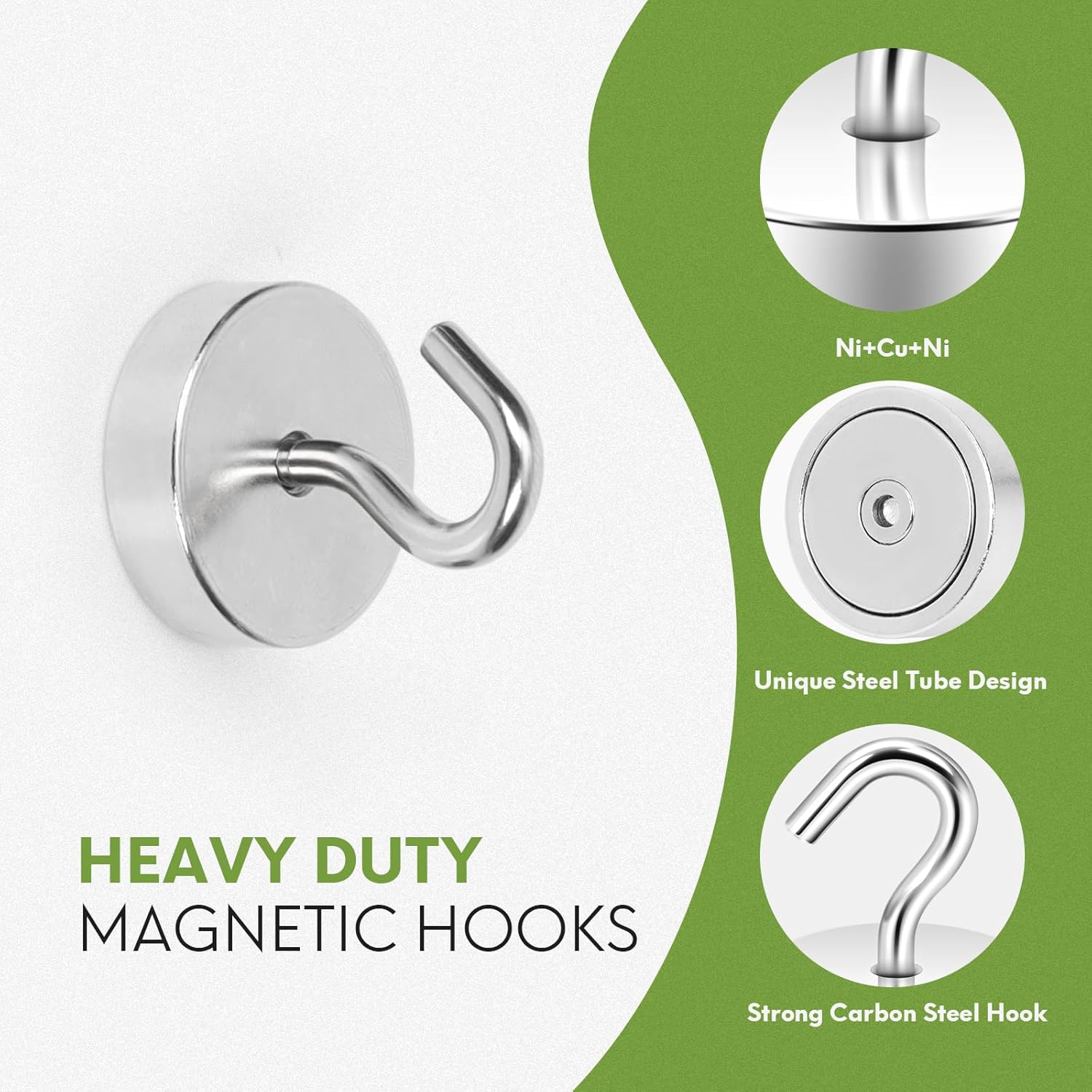 Neosmuk Magnetic Hooks - Heavy Duty 80lb+ Strong Magnet for Cruise Cabins, Refrigerators & Travel | Silver
