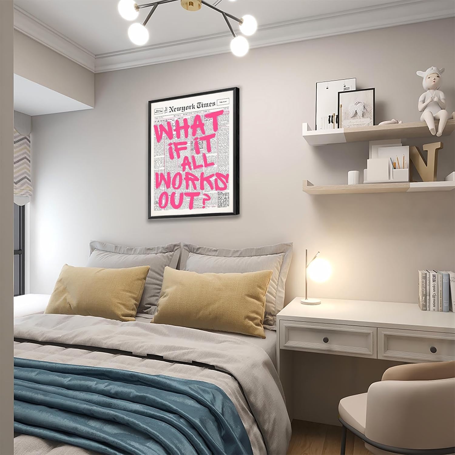 Skiennix Wall Art - Inspirational "What If It All Works Out" Canvas Print | Black & White 16x24in Framed Decor