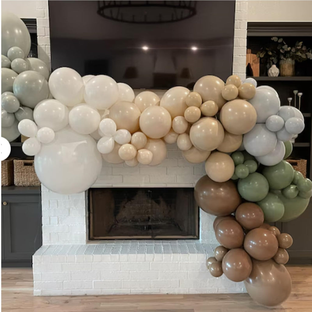Sage Green Blue Brown Balloons, 60PCS Dinosaur Safari Dusty Blue Olive Green Coffee Beige Eucalyptus Latex Balloon Jungle Hunting Balloons for Woodland Dino Boho Baby Shower Birthday Party Decorations