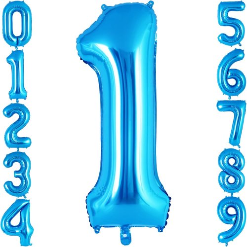 Blue Number 1 Balloon - 40 Inch Jumbo Foil Mylar Balloon for First Birthday Party & Anniversary Celebrations