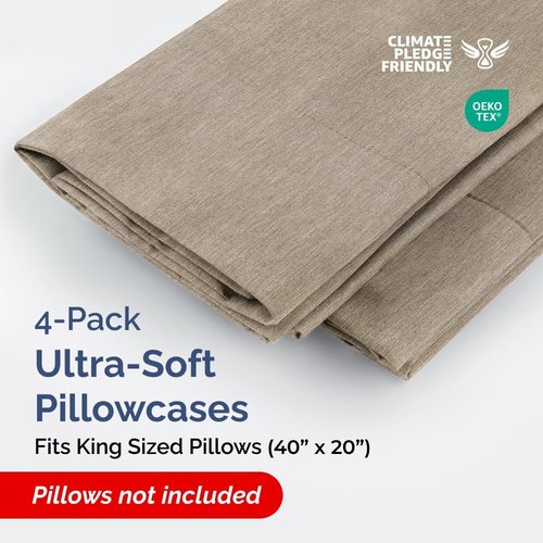 King Pillow Cases Set of 4 | Ultra Soft Hotel Quality Covers - Cozy, Wrinkle-Free & Fade Resistant - Heathered Beige