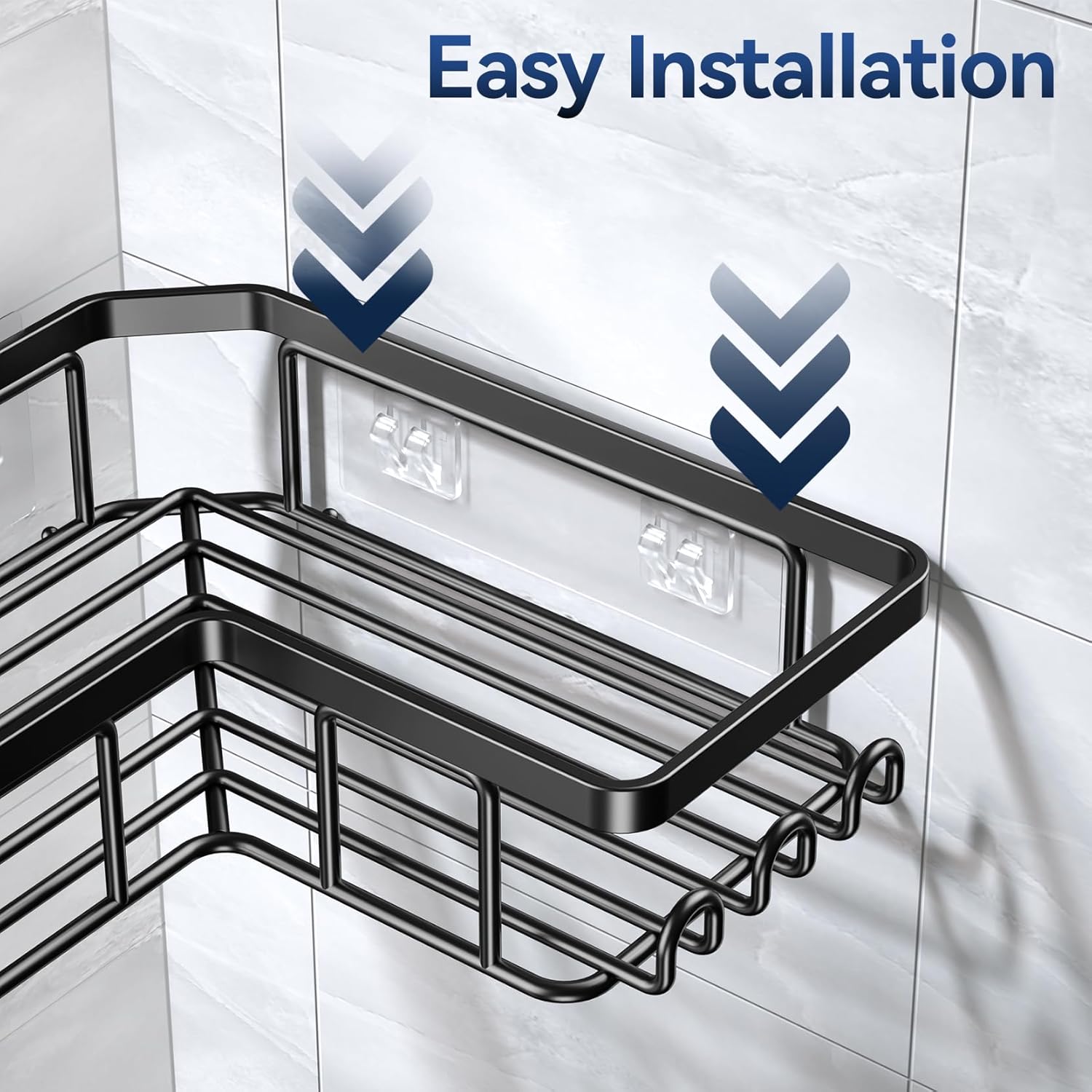 YASONIC Shower Caddy - Rustproof Stainless Steel Bathroom Organizer with Soap Holder & 12 Hooks | Black 3-Pack