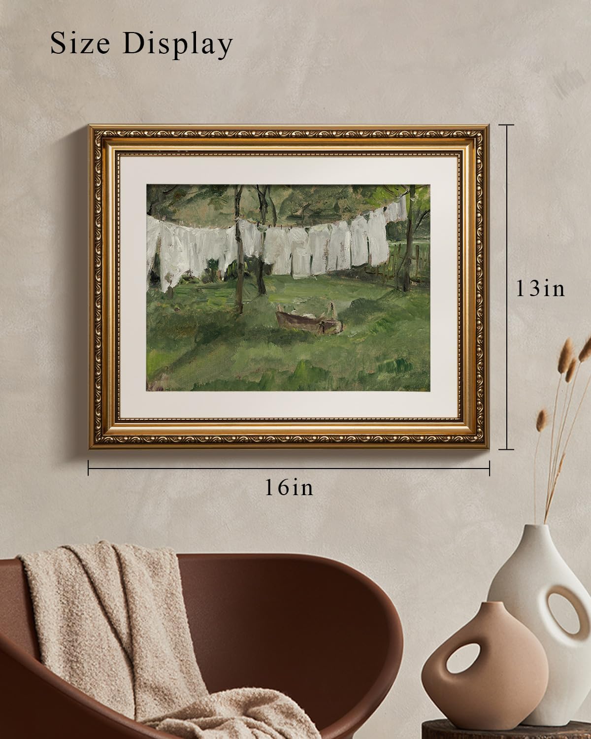 VIYYIEA Gold Framed Canvas Wall Art - Vintage Laundry Room Print | Antique Oil Painting, 13x16in