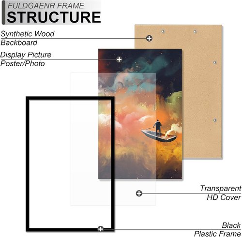 FULDGAENR 11x17 Picture Frame - High Transparency Black Frame for Photos & Certificates | Horizontal & Vertical Display