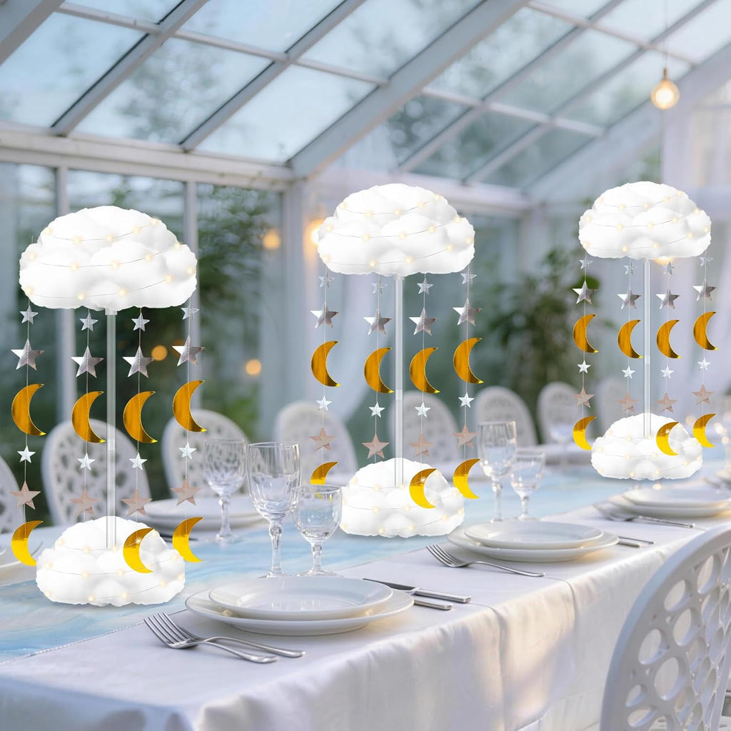 Skiennix 3D Fluffy Cloud LED Light Kit - Hanging & Table Centerpiece Decor for Baby Showers, Nurseries & Parties