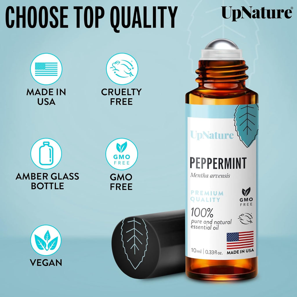 UpNature Peppermint Oil Roll-On - 100% Natural Nausea Relief for Pregnancy - Essential Oil Rollerball
