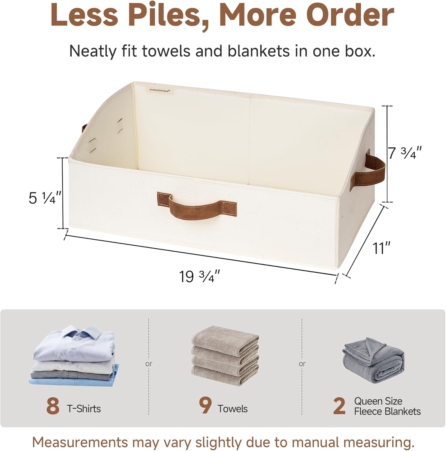 StorageWorks Trapezoid Storage Bins - Large Ivory White Fabric Closet Organizers | 3-Pack for Clothes, Toys, Towels