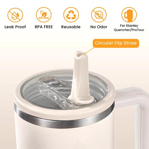 ANTAND 2 Pack 30 oz Leakproof Replacement Lids, for Stanley Quencher H2.0 & ProTour Tumbler, 30oz Flip Straw Lid Spill Proof Cover Top for Stanley Cup Accessories (Cream,Cream)