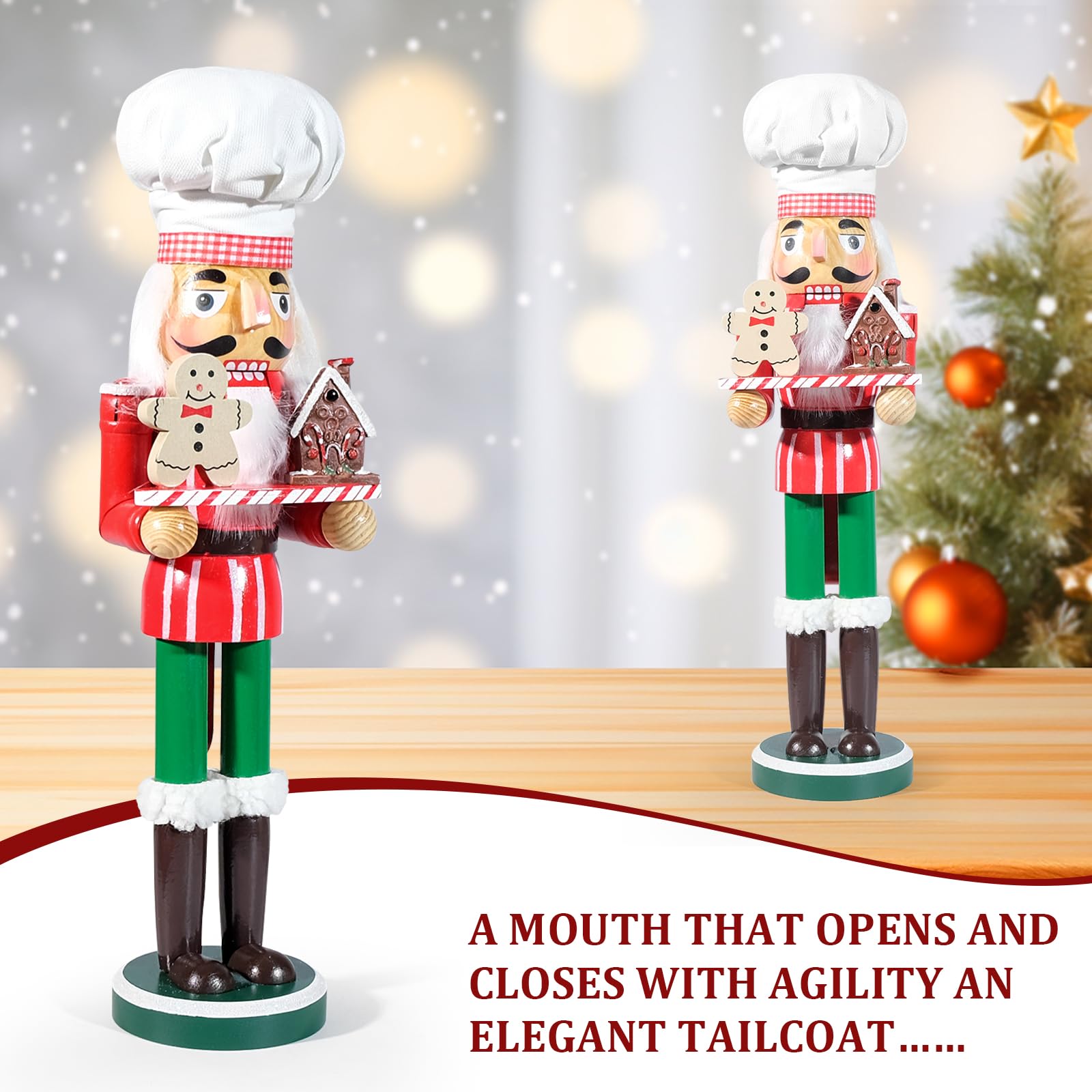 GlisDyck 15 Inch Chef Nutcracker Christmas Decor, Nutcrackers Figures, Festive Collectible Figurine Gift for Table Desktop Fireplace Thanksgiving Holiday Display (White Green)