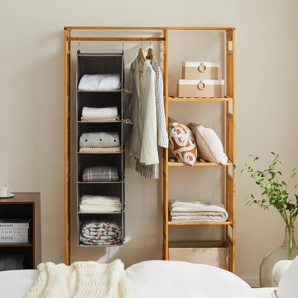 YOUDENOVA Hanging Closet Organizer - 6-Shelf Storage Solution for Efficient Closet Space - Grey