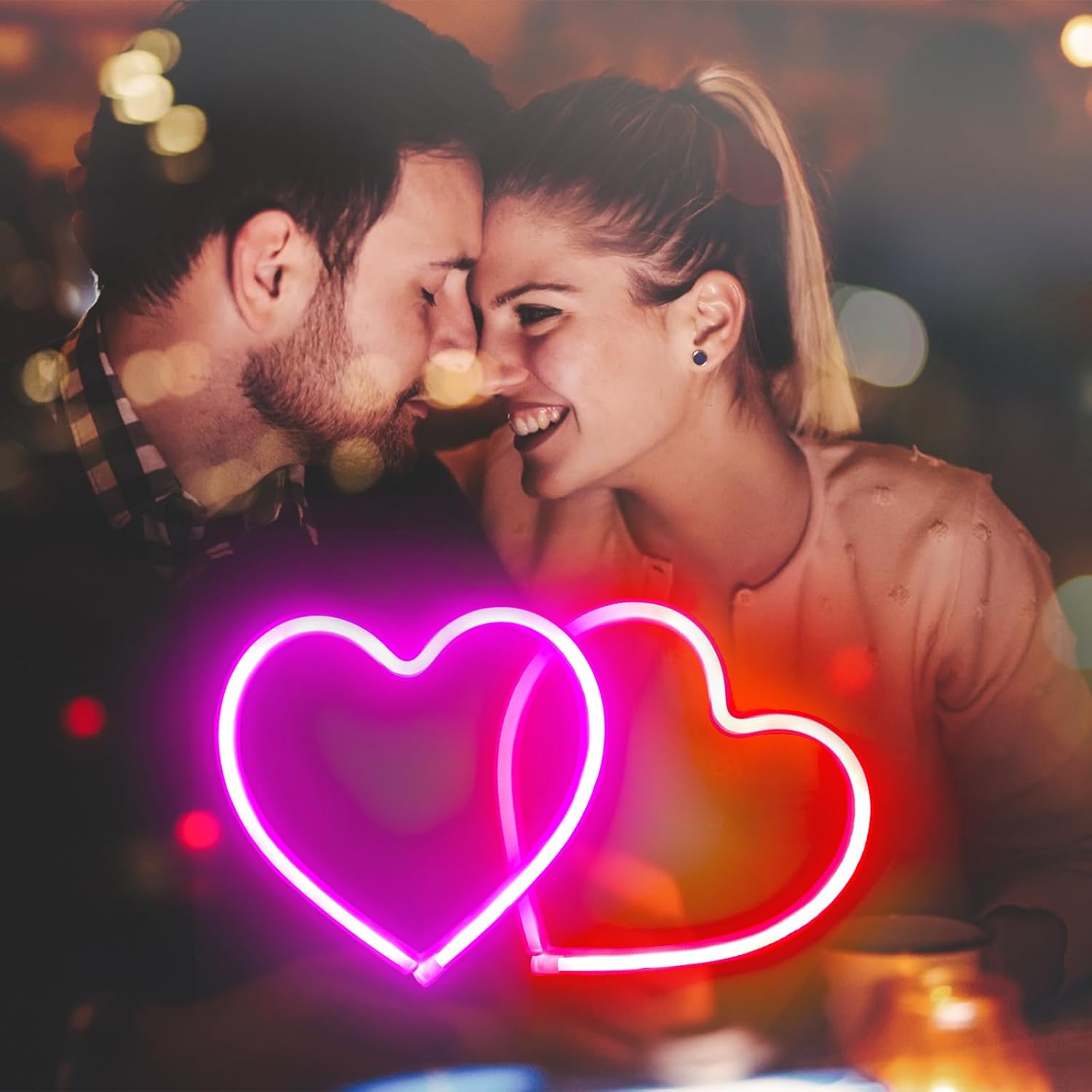 Skiennix Neon Heart Sign - 2-Pack Battery Operated or USB Powered | Perfect for Valentine's Day & Room Decor (Pink & Red)