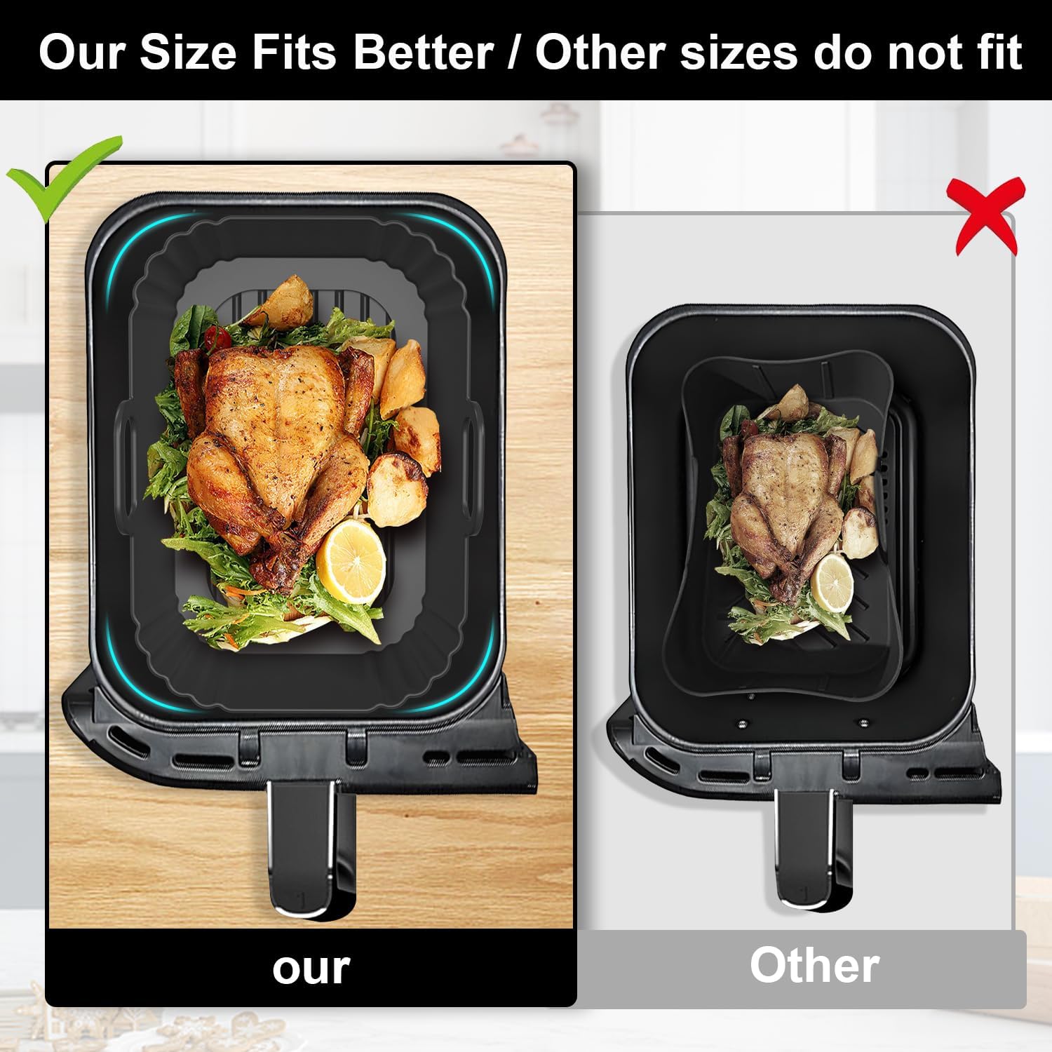 Skiennix Silicone Air Fryer Liners - Reusable for Ninja Foodi & COSORI 9QT | Fits 8-10QT Dual Basket