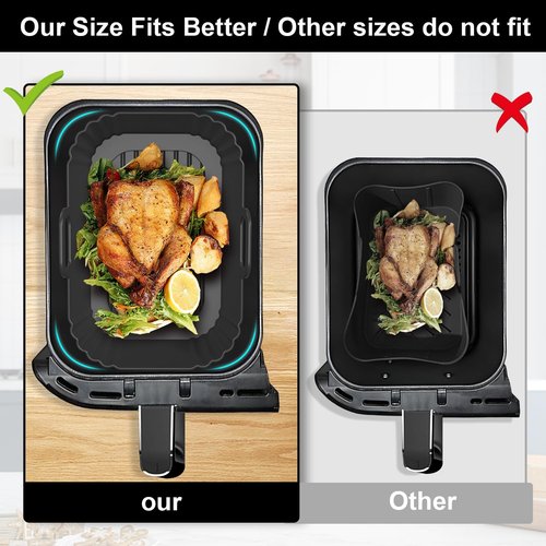Sactercon Silicone Air Fryer Liners 2 Pack, Reusable Liners for Ninja Foodi Dual DZ201 DZ401 DZ550 DZ320, COSORI 9QT, Instant & Chefman, Fits 8–10QT Dual Basket Air Fryers