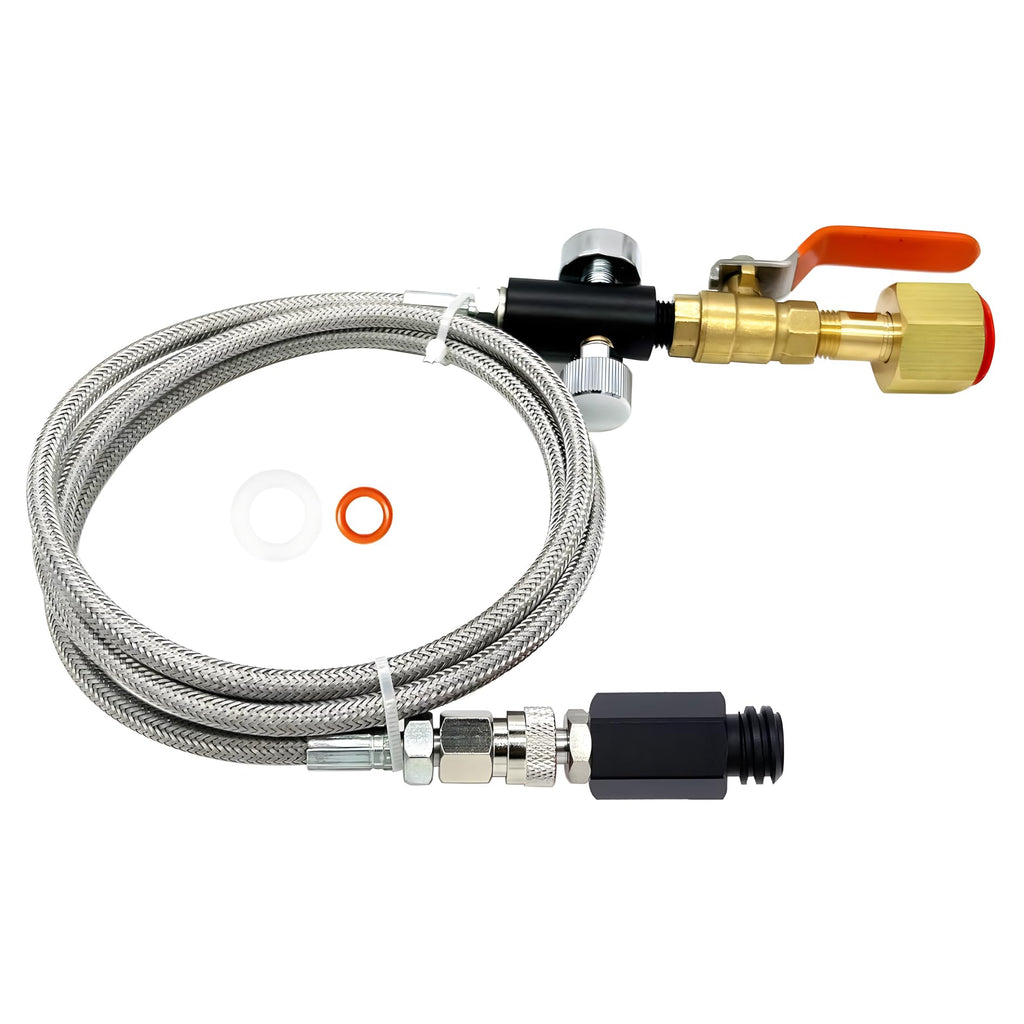 Soda Maker Adapter Hose Kit with Flow Control Ball Valve and 60inch Stainless Steel Hose,Carbonated Water Machine Co2 Tank Adapter Compatible with Jet One Touch Fizzi Aqua Fizz Blue Cylinder
